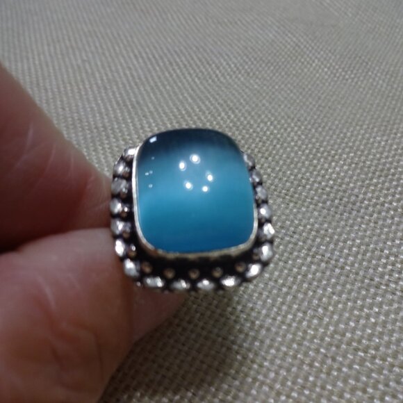 Stunning BLUE CATS EYE Handmade Sterling 925 Ring Size 7.25 #517C - Picture 2 of 3